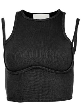 NWT Fleur Du Mal Strappy Ribbed Crop Tank Black open back Underbust Corset Style